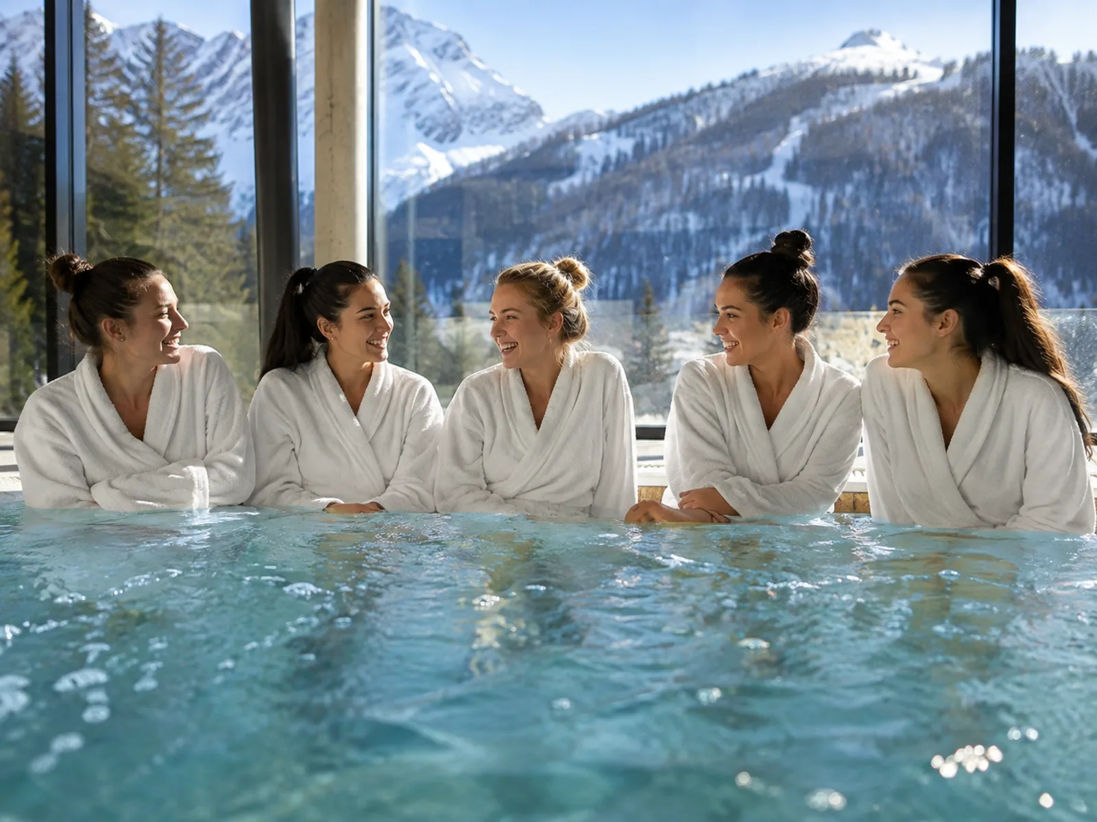 Gruppe entspannt im Pool eines Wellnesshotels